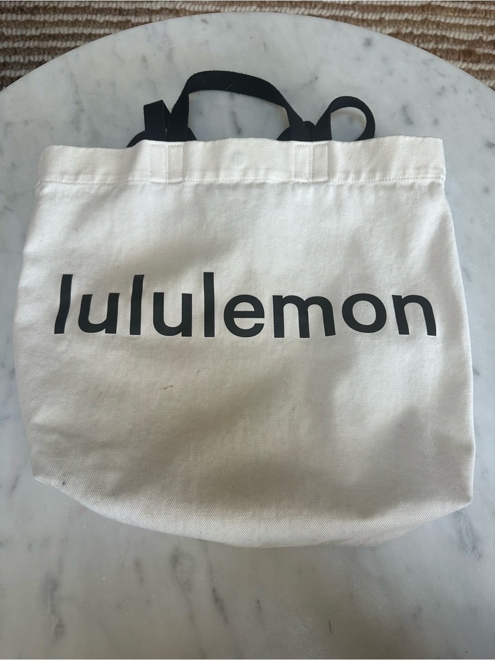 lululemon athletica White Canvas Tote with Black Handles
